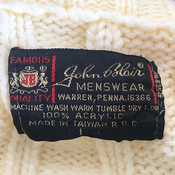 Vtg John Blair Menswear 3D Cable Knit Zip Cardigan Sz L Butter Yellow Grandpa - Picture 3 of 5